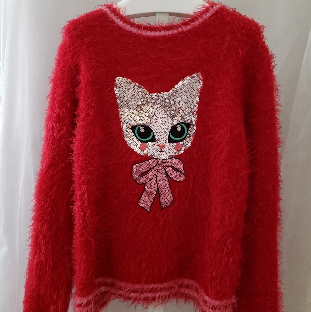 Sequin Cat Fuzzy Sweater